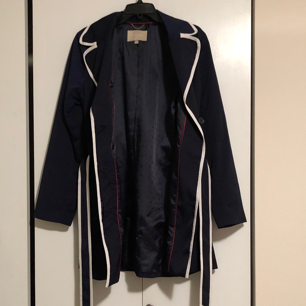 Banana Republic Navy Trench Coat with White Trim Size L - Picture 5 of 7